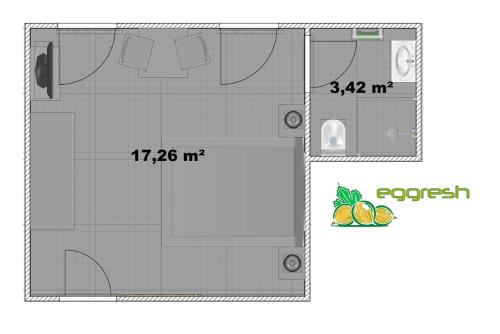 a floor plan of a small bathroom with an open door at Penzión Reduta in Oravský Podzámok