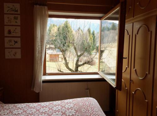 a bedroom with a window with a view of a tree at Villa Wanda in Cavalese