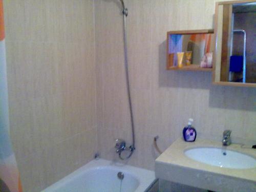 a bathroom with a shower and a tub and a sink at Sierra Nevada piso radiante wifi y parking gratuito in Sierra Nevada