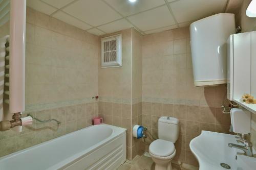 a bathroom with a tub and a toilet and a sink at Afyon Can Termal Apart in Afyon