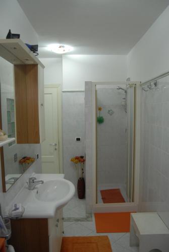 a bathroom with a sink and a shower at B&B Filomena in Santa Giusta