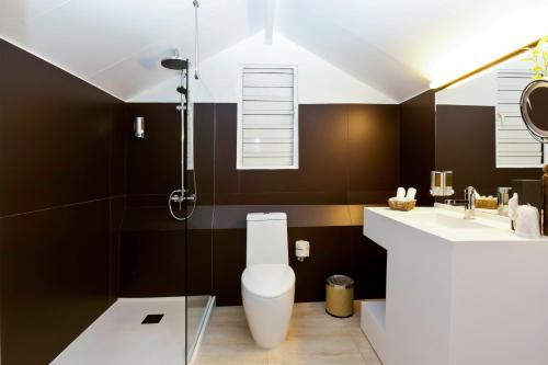 uma casa de banho com um WC e um lavatório em Hommage Hotel & Residences em Baie Nettle