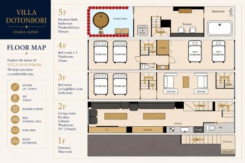 VILLA DOTONBORI Shinsaibashi Osaka, Private Villa with Rooftop Open-Air Bath, Sleeps 13