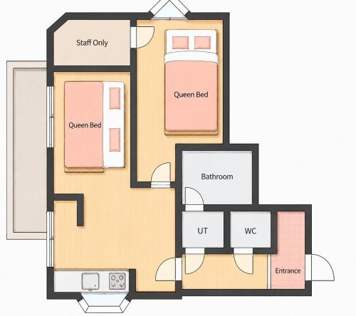 2 Bedrooms 2 Queen Beds 40sqm Private Apartment
