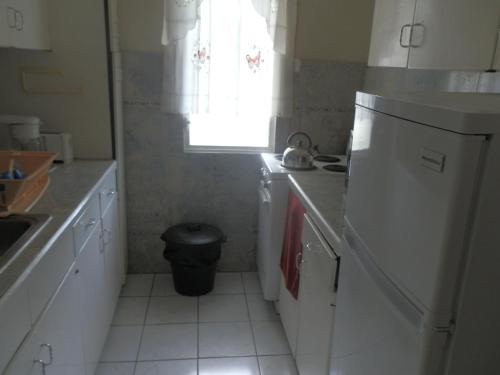 a small kitchen with a sink and a refrigerator at Turtle Beach Towers in Ocho Rios