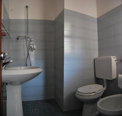 ein Bad mit einem WC und einem Waschbecken in der Unterkunft Hotel Rosapineta - Adults Only in Lignano Sabbiadoro