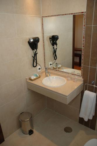 a bathroom with a sink and a mirror at Hostal Los Coronales in Madrid
