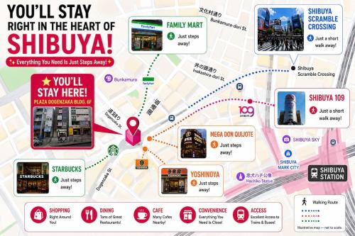 Shibuya SHIBUYA - 4 minutes to the scramble crossing, 1 minute to Don Quijote - Maximum 8 people, cherry blossom design, private floor