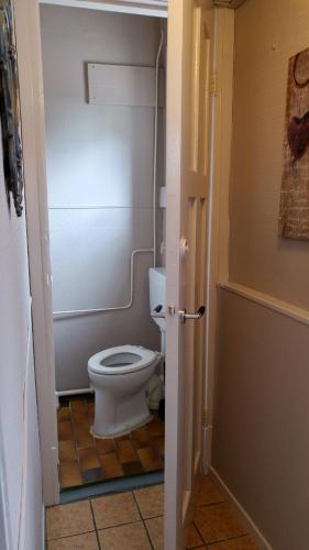a bathroom with a white toilet in a room at Bed & Breakfast Prins Hendrik (Zuidschermer) in Zuidschermer