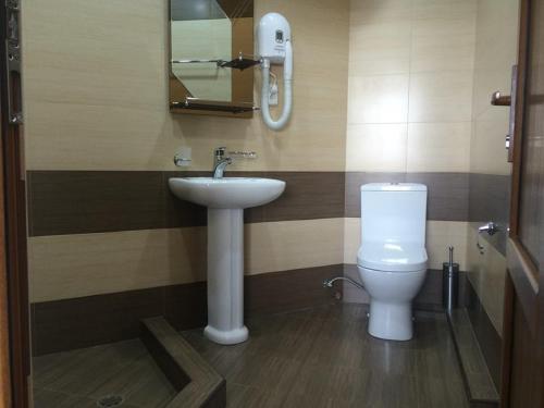 a bathroom with a sink and a toilet at Capital Hotel in Yerevan
