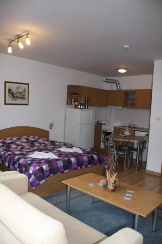 a living room with a bed and a table at Studio Moni in Pamporovo