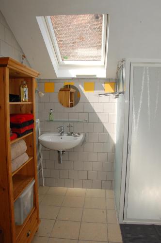 y baño con lavabo y ducha. en Vakantiestudio 'Kleine Johannes' en Duffel
