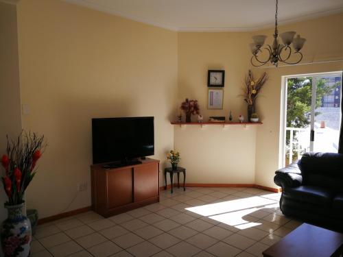 sala de estar con TV de pantalla plana en 12 Greenpoint Guesthouse, en Ciudad del Cabo