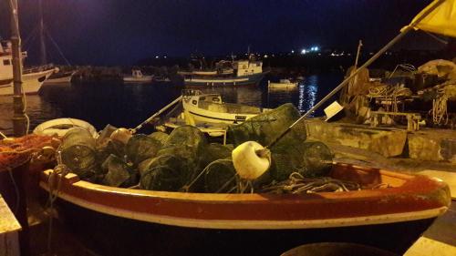 a boat full of watermelons sitting in a dock at La Casa di Titina in Procida