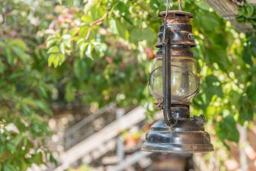 an old fashioned lamp hanging from a tree at Agroturizam Duvančić - Konoba dida Marka in Drniš