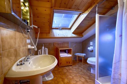 uma casa de banho com um lavatório e um WC em Meublè Cima Bianca Garni em Bormio