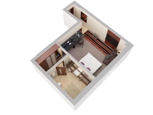 an overhead view of a floor plan of aominium at Flora Al Barsha Hotel At The Mall in Dubai