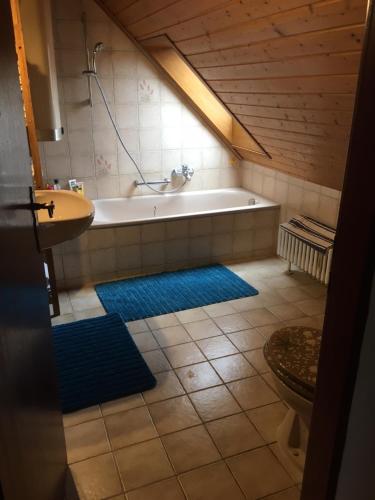 a bathroom with a bath tub and a sink at Holiday Apartment Bombach in Kenzingen