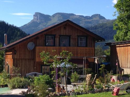 AngerにあるBauernhof Königの山を背景にしたログハウス