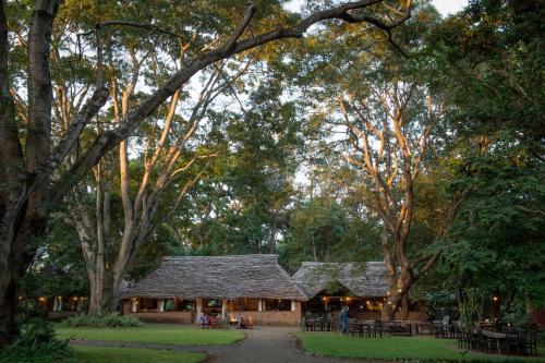 a building in the middle of a park with trees at Rivertrees Country Inn in Usa River