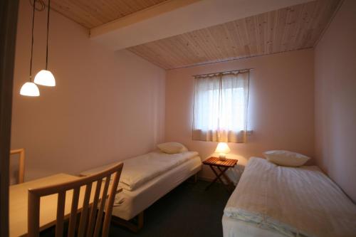 a bedroom with two beds and a window at Liseby Bed & Breakfast in Stege