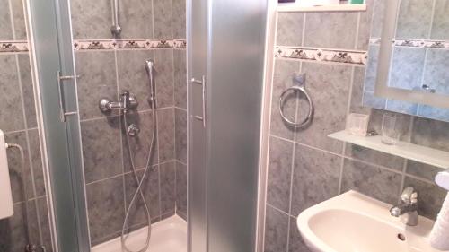 y baño con ducha y lavamanos. en Apartments Dobrila, en Ivan Dolac
