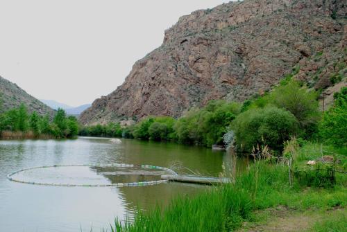 a river in the middle of a mountain at Park-Hotel Khoren's Lake in Areni