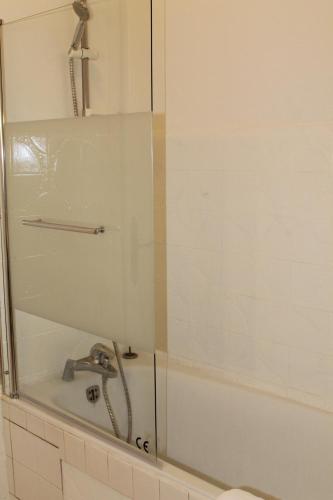 a bathroom with a shower with a sink at Hôtel Moderne in Gisors