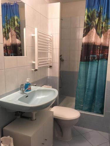 a bathroom with a sink and a toilet and a shower at Garden 35 in Ivachnová