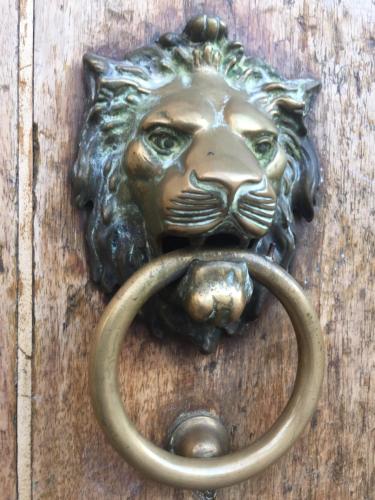 a bronze door knocker of a lion with a ring in its mouth at Les Suites du Cours & Spa in Aix-en-Provence