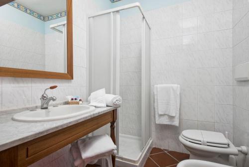 a bathroom with a toilet and a sink and a shower at La Pineta Dei Liberti in Lido dei Pini