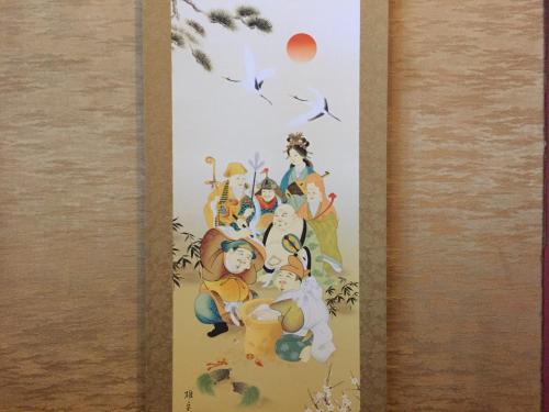 a painting of a group of people with birds at kinugawaonsen Fukumatsu in Nikko