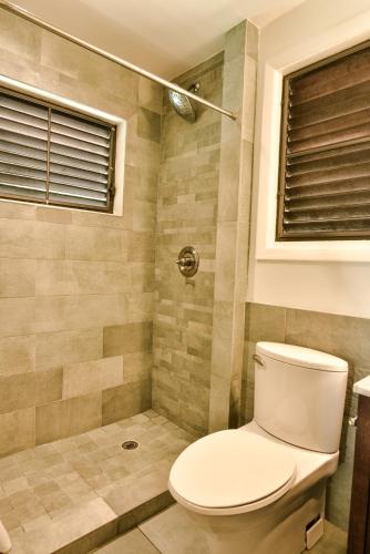 a bathroom with a toilet and a shower at Marina Vista St. Thomas in St Thomas