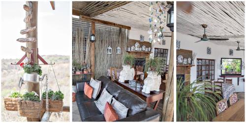 two pictures of a living room with a couch and plants at Utopia in Africa Guest Villa in Nelspruit