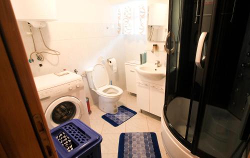 a bathroom with a washing machine and a toilet at Holiday Homes Mirjana in Mošćenička Draga