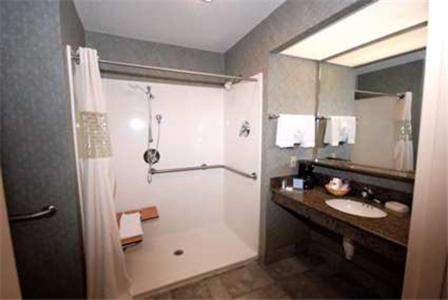 uma casa de banho com um chuveiro e um lavatório. em Hampton Inn Laplace em Laplace