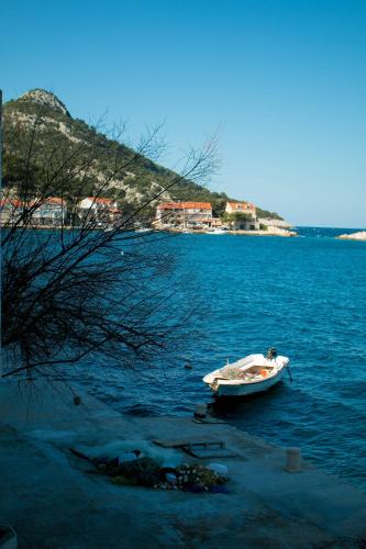a small boat sitting in the middle of the water at Guesthouse Santor in Lastovo