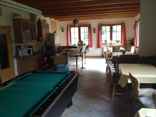 a living room with a pool table in it at Pension Waldfrieden in Thale