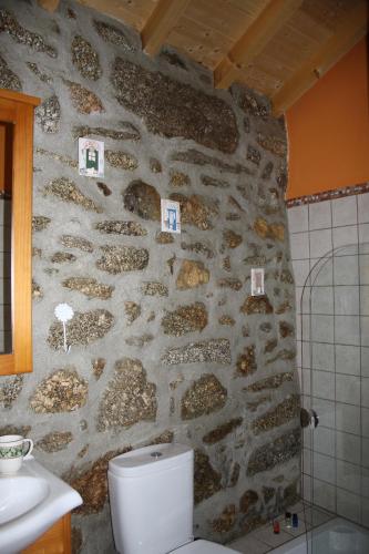 un muro in pietra in bagno con servizi igienici di Casa de Pedra a Viseu