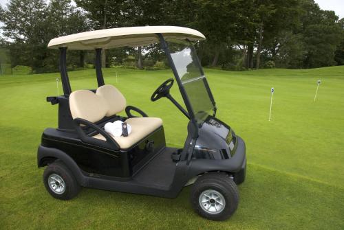 a golf cart parked on a golf course at Mount Wolseley Hotel Spa & Golf Resort in Tullow
