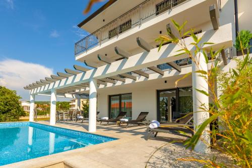 New villa with large pool, beautiful sea view, 300 m from the beach - ID 2191 - by TRAVELER tourist agency Krk