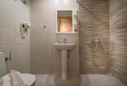 uma casa de banho com um lavatório, um WC e um chuveiro em Athina Apartments em Platanias