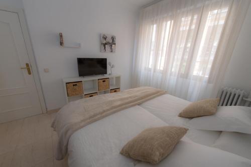 マドリードにあるPlaza Mayor Familyの白いベッドルーム(ベッド2台、テレビ付)
