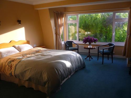 a bedroom with a bed and a table and a window at Diamond Hill Country House in Waterford