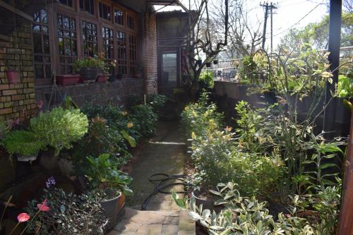 a garden with potted plants and a building at Highcliffe Guest House in Haputale
