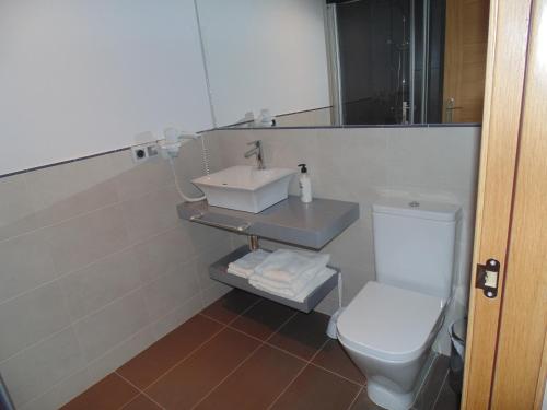a bathroom with a white toilet and a sink at Hotel Ribera de Langa in Langa de Duero