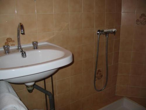 a bathroom with a sink and a shower at Auberge du Meygal in Champclause