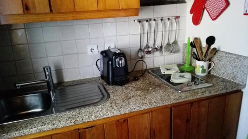 uma bancada de cozinha com um lavatório e uma bancada em One Bedroom House in Povoa Dao em Povoa Dao