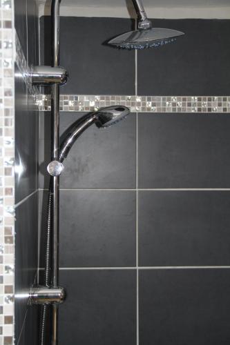 une douche avec pommeau de douche dans une salle de bain dans l'établissement Les Vingalières, à Salernes