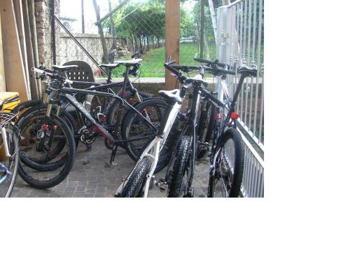 a group of bikes parked next to a fence at Casa Del Noce in Rovereto